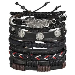 shining diva fashion Genuine Leather Bracelet Wraps Casual Skin Friendly Bracelets for Men Boys image 1