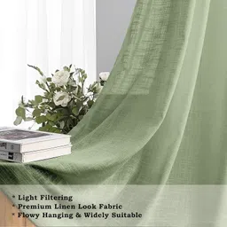 THE LINEN COMPANY Cotton Linen Sheer Solid Door Curtain With Steel Eyelet Rings- 4.5 X 7 Feet (Set Of 2 -Avocado Green) image 2