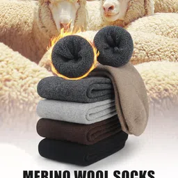 uumiaer 5 Pairs Merino Wool Socks for Men, Thermal Wool Hiking Socks Supper Thick Winter Crew Socks (US Size 7-13) image 2
