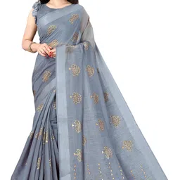 mirchi fashion Women's Cotton Blend Mix 2-Tone Foil Printed Saree with Blouse Piece image 1