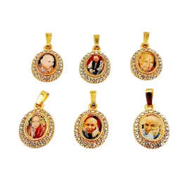 a n b aish-n-bless Aish N Bless (Set of 6) Oval Shaped GURU JI SWAROOP/Photo Golden Metal Pendants/Lockets for Neck Chain For Women,Men And Kids (Small Size) image 1