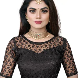 ve-marush Readymade Women's Net Embroidery Work with Sequence Blouse, Short Sleeve Blouse image 1
