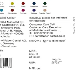Faber-Castell Textura Fabric Colour, Acrylic Colour, Ideal for Fabric, Ceramic, Canvas, Glass, Wood, Metel & More (12 Shade Assorted Colours) image 4