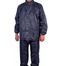 Neekshaa Mens Raincoat with Hood | Water Fighter- Raincoat for Men | Waterproof Coat and Pant and Carrying Pouch-Black & Blue image 1