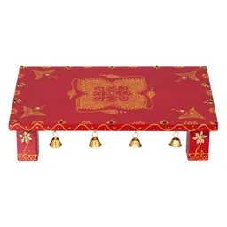 generic Ramkripa Art Chowk Purna Designed Wooden Chowki/Patla | Wooden patla for puja -12" (Length) x 8"(Width) x 2.5" (Height) Inch image 1