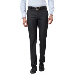 raymond Men's Solid Pattern Slim Fit Polyester Blend Flat Front Formal Trouser image 1