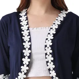 af affair Soft Cotton Solid Printed Flower Lace Waist Length Shrug for Girls & Women image 5