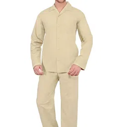 tatwam 100% Cotton Mens Full Sleeve POPLIN Nightsuit Full Elastic Pajama and TOP SIZE-5XL L.Fawn image 1