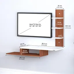 Anikaa LED Light TV Unit Wall Mounted TV Unit Wall TV Stand TV Cabinet for Living Room, Set Top Box Stand - Walnut/White (D.I.Y - Do-It-Yourself) Ideal for up to 43" inches image 2