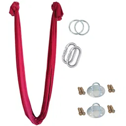 streetup india Streetup India® Lycra Fabric Aerial Swing/Yoga Hamock With 20 Feet Long Fabric With Carabiner, Ring and Mount Fastener (Maroon) image 1
