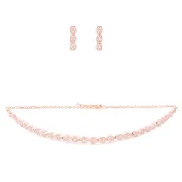 zaveri pearls Rose Gold Dazzling Cubic Zirconia Sleek Necklace & Earring Set For Women-ZPFK15281 image 1