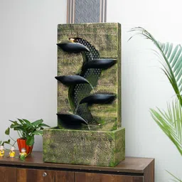 expleasia, exuberant & luxury decor EXPLEASIA Contemporary Leaf Indoor Water Fountain, Water Fountain for Home, Water Fountain for Home and Office | Housewarming Gift| with Maintenance Kit| (87X28x46 cm) (Green Golden) image 2