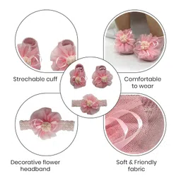 syga Baby Flower Hairband & Shoes Set Soft, Comfortable Fit for Ages 0-6 Month-old's | Ideal for Newborns & Toddlers image 3