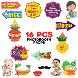 Zyozique 16 Pcs Annaprasanam Photo Booth Props/Annaprashan Decoration Items/Rice Ceremony Decorations Items/Rice Ceremony Props/Baby Photoshoot Props for Rice Ceremony image 2
