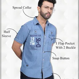 d... finish Men's Denim Casual Shirt | Denim Half Sleeve Shirt image 5