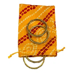 Moira 12pcs 5X7 inch Small Size Bandhej Silk Potli for Gifting, Jewellery Storage, Shagun, Coin Packing (Yellow) image 4