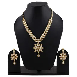 shining diva fashion Jewelry Gold Plated Kundan Fancy Necklace Traditional Jewellery Set with Earrings for Women & Girls (White)(9602s) image 2