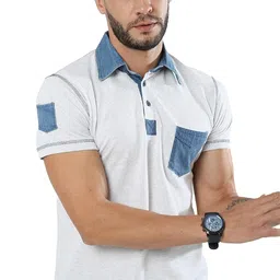 fanideaz Men's Denim Collar Premium Polo T Shirt with Denim Pocket image 3