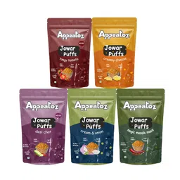 Appeatoz Jowar Puffs Variety Pack of 5 | Baked Not Fried | Roasted Healthy Snack | Gluten-Free | No Added Sugar | High Protein & Fiber | Kids Friendly | Indian Flavours | 70g Each Pack image 1
