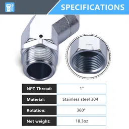 TAUSOM 1" Fuel Hose Swivel Connector - 1 Inch NPT 360 Rotating Multi-Plane Nozzle for Fuel Transfer Hose Pump System image 2