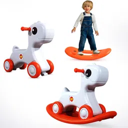 Kidsmate 3-in-1 Baby Push Ride-On, Rocking Horse & Balance Board | Safe, Non-Toxic & Durable Toy for Toddlers | Silent Wheels & Back Support | Indoor & Outdoor Fun Perfect for Kids 1-4 Yrs - White image 1