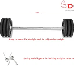 DREAM FIT Professional Rubber Plates Combo - 50Kg Home Gym Set with 3 ft curl Rod, 5 ft Straight Rod, 1 Pair Dumbbell rods and Gym Accessories (50 Kg Set) image 5