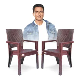 AVRO FURNITURE Plastic Rattan Chairs| Set of 2 | Plastic Chairs for Dining Room, Bedroom, Living Room | Comfortable Back |Curved Seating | Rattan Box Legs |Bearing Capacity up to 200Kg, Brown Colour image 1