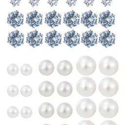 shining diva fashion Latest Stylish Crystal Pearl Stud Earrings for Women & Girls - 24 Pairs Combo Set (16062er) image 1