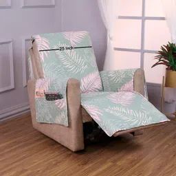 HOKIPO Polyester Quilted Recliner Sofa Mat With Side Pockets,Tropical Leaves Pastel Green(In-726-D1) image 2