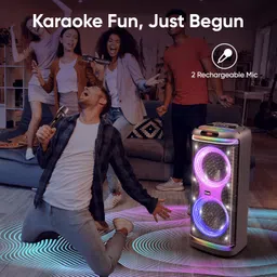 iGear X-Bass 160 Ultimate 160W Portable Bluetooth Party Speaker with Dual Bass Radiators, 2 Wireless Karaoke Mics, Mesmerizing RGB Lights, TWS Mode, USB, TF/SD Card & AUX Input, Remote Control - Black image 2
