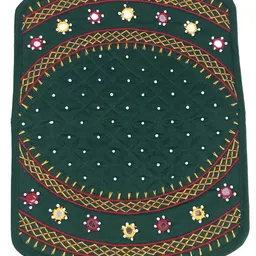 srishopify handicrafts Embroidered Women Hand Purse Handcrafted Ethnic Mobile Purse for Ladies Cotton Beads and Threads Return Gifts for Women for Pooja 8 Inch Green Clutch image 3