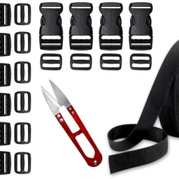 dharmatmaj Nylon Strap 25 Meter Roll with 10 Buckles 10 Adjuster and 1 Thread Cutter for Backpack Repairing Pet Collar Making Luggage Fastening Strap Hiking and More (Black_1 inch) image 1