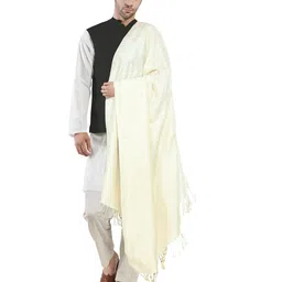 manra Men's Lightweight Self Design Stole, Kashmiri Silk, Pashmina Feel Sun Protection Face Scarves, Shawl Wrap for Gents Summer Casual Fancy Scarf Off White Color Stole Size 40x80 inches image 2