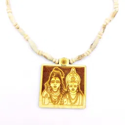 BRIJ HAAT Wooden Carving Shiv Parvati ji Handmade Locket with Tulsi Kanthi Mala tulsi Beads image 1
