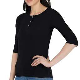 sundish Henley Neck Button Closer Cotton Regular Fit 3/4th Sleeve T-Shirt for Women & Girls |Tee Tops image 4