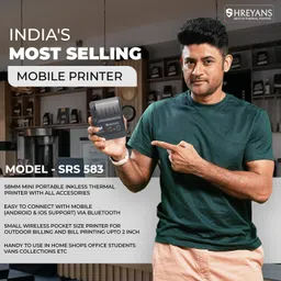 Shreyans (SRS583) 58mm Thermal Receipt Printer Portable Mini Wireless Bluetooth 2 inch Thermal USB Receipt Printer with 2600mAh Rechargeable Battery, Leather Pouch, Power Adapter, Type C Cable image 2