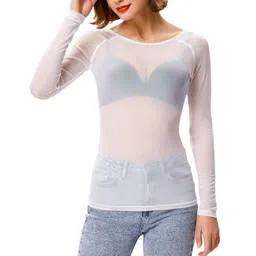 kate kasin Women's Basic Long Sleeves Mesh Sheer Tops image 2