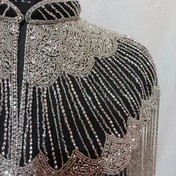 zuho Women Hand beaded Embellished Short Cape Poncho (White) image 4