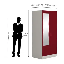 GODREJ INTERIO Almirah Slimline 2-Door Steel Almirah, Cupboard for Clothes (Textured Caremine Red), 1-Year Warranty, 1 Locker, 4 Shelves and Curvilinear Mirror image 4