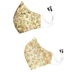 fclues Women and Men for Marriage Golden Function Mask, Wedding, Party, Casual, Safty Protection, Reusable, Free size, Multi Color LTPKGLD( Pack of 2),Multicolour,One Size(MSK-00100-TREE-MRGLDMLT) image 1