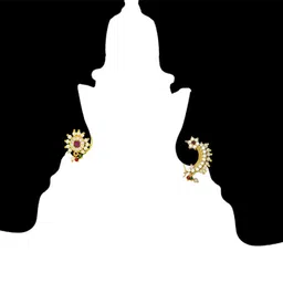 jewelopia Maharashtrian CZ Nose Stud Pin Traditional Bridal Nath Combo - Wedding Jewelry Marathi AD Nose Ring Without Piercing - Pearl Gold Plated Clip On Press for Girls image 2