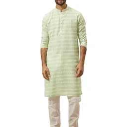 manyavar Men's Cotton Blend Diamond Print Casual Kurta (1pc) image 1