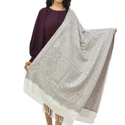 baisa Viscose, Wool Paisley, Woven Women Shawl | Stoles (White) image 1