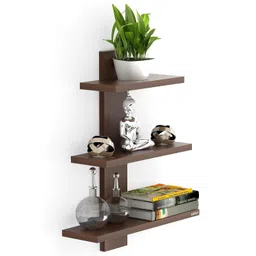 BLUEWUD Phelix Engineered Wood Wall Decor Floating Shelf Display Rack Decorative Hall Décor for Living Room Home Furniture 3 Shelves (Wenge) image 3