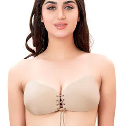 plumbury Women's Nylon Blend Lightly Padded Strapless Backless Adhesive Stick On Bra image 1