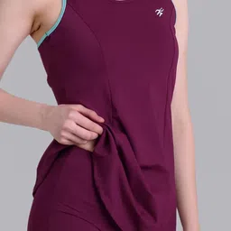 keepfit Round Neck Swimsuit Frock Style top with boy Shorts Maroon |Swimming Suit for Women image 2
