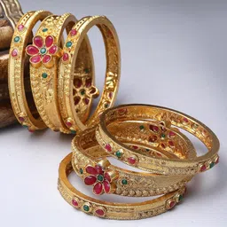 sukkhi Traditional Gold Plated Red And Green Kada Bracelet Bangle Jewellery Set for Women & Girls image 3