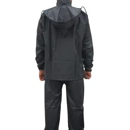 tricway Men's Rainsuit/Rainwear/Raincoat/Barsaticoat 100% Waterproof Along With Hood and Side Pocket With Storage Bag (Black) Size(XXXL) image 4