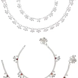 aanyacentric Indian Traditional Ethnic White Metal Anklet Pair Silver Bracelet For Women Payal Girls Kolusu Anklets Stylish Oxidised image 1