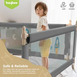 BAYBEE Baby Bed Rail Guard for Baby Toddlers Safety, Portable Kids Bedrail Safeguard Fence with Adjustable Height | Foldable Single Side Bed Protector for Newborn Babies Falling (150x63cm, Grey) image 4